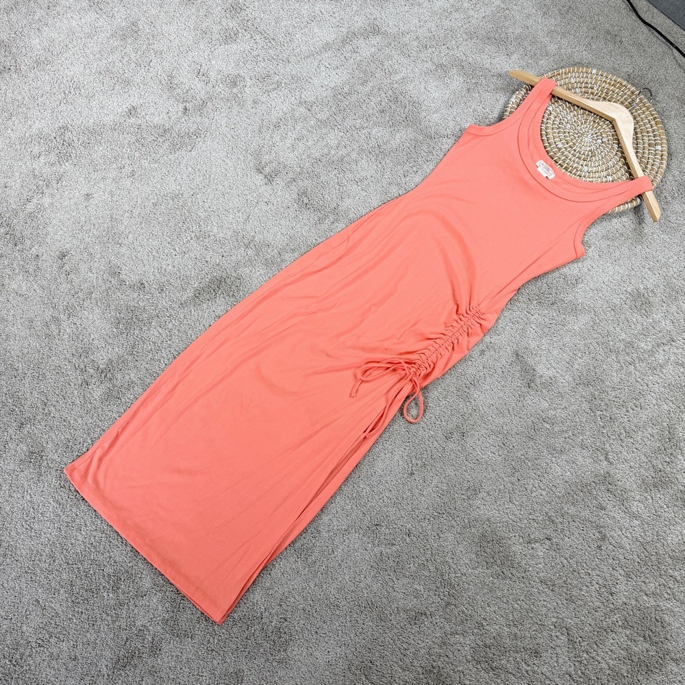 L*Space Wome’s Sandpiper Maxi Dress Sleeveless Ribbed Side Ruched Putty Orange S - Picture 4 of 14